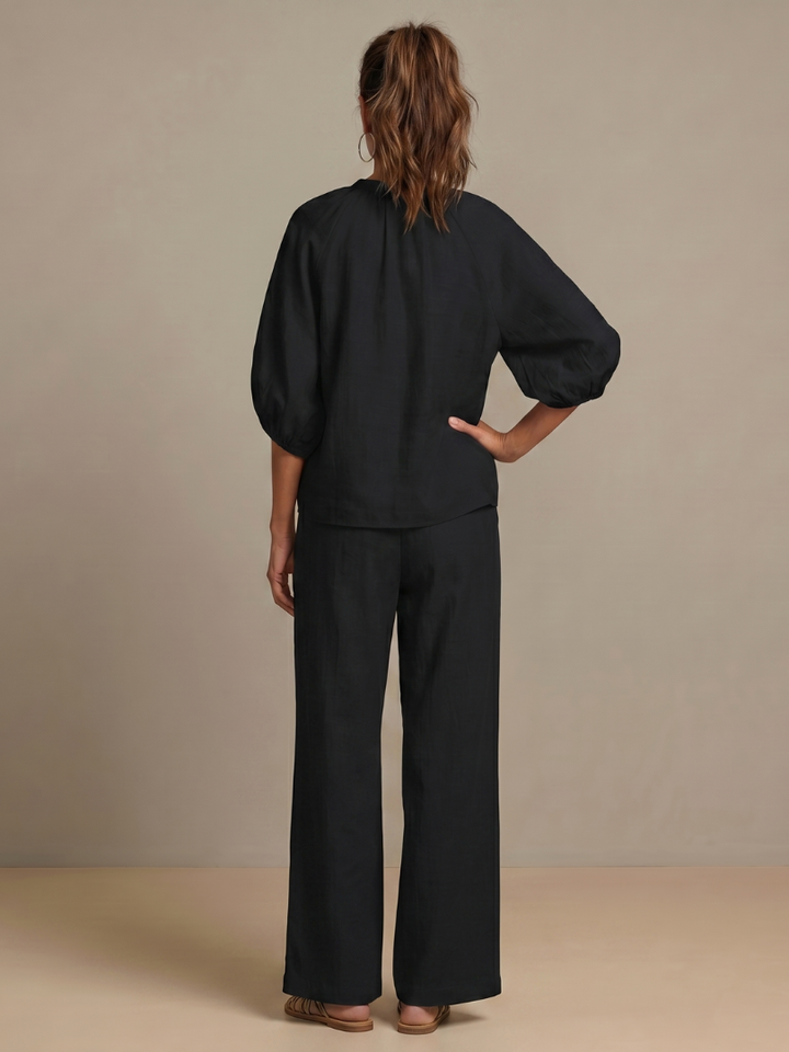 Natalia | Zip Front Blouson Top Wide Leg Set