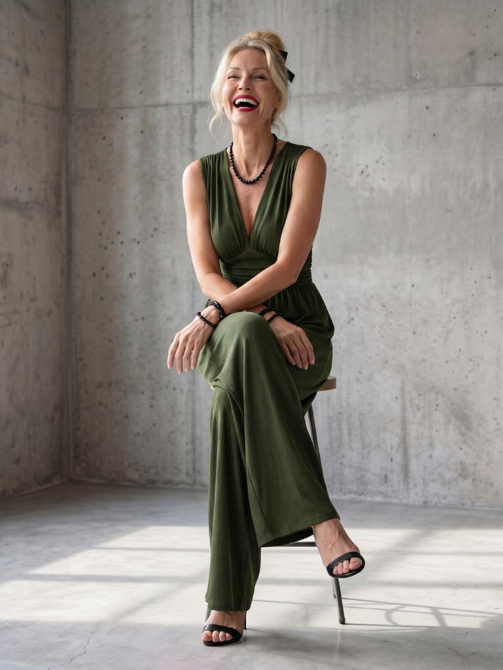 Vincenza | Deep V Waist Defined Wide Leg Jumpsuit
