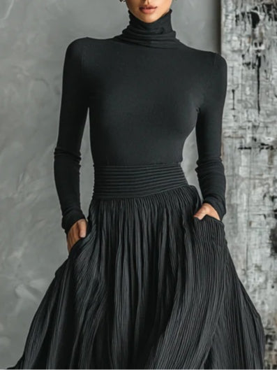 Cybele™ Black Turtleneck & Pleated Skirt Set